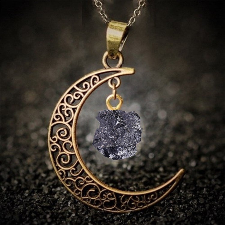 Selene's Crescent Crystal Necklace — Burnished Gold with Black Tourmaline